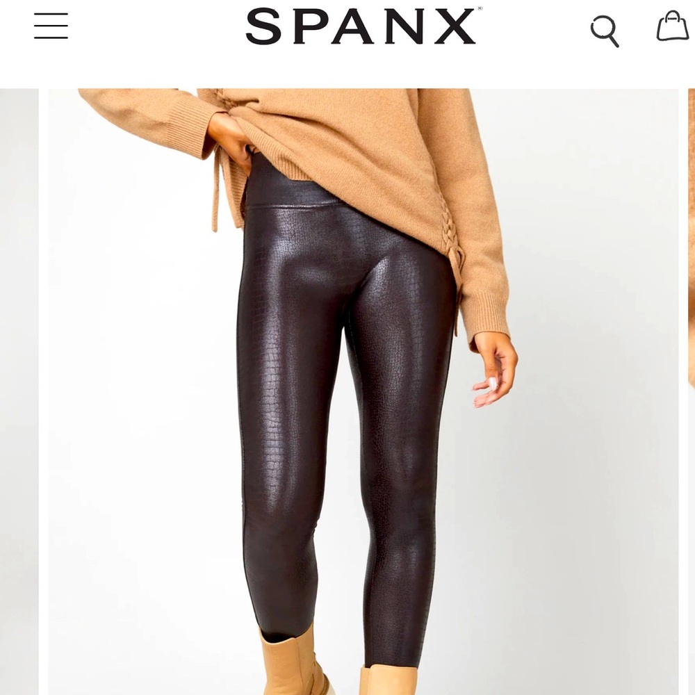 SPANX faux leather Croc shine leggings brown/black sz Small